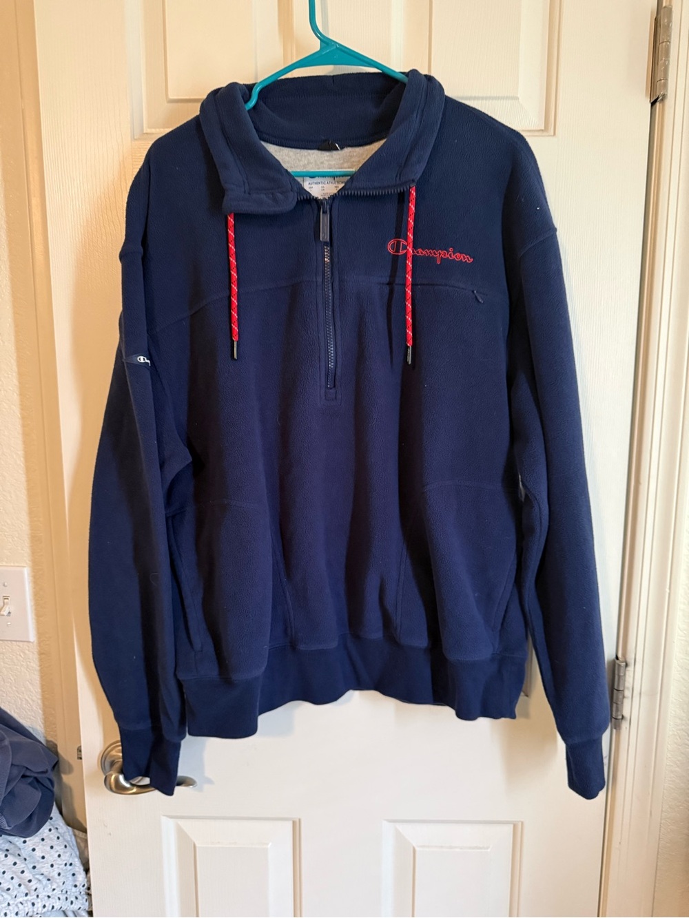 Champion Navy Half-Zip Pullover with Red Accents